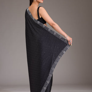 Black Swarovski Satin Saree