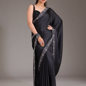 Black Swarovski Satin Saree