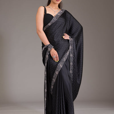 Black Swarovski Satin Saree