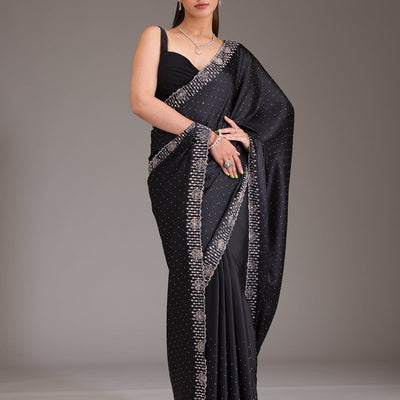 Black Swarovski Satin Saree