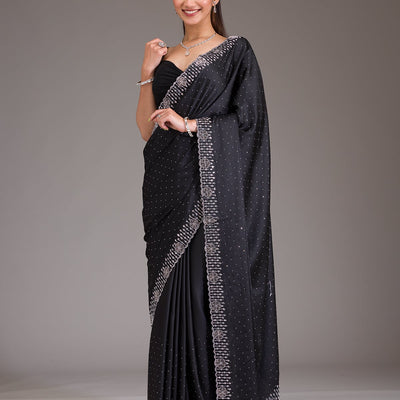 Black Swarovski Satin Saree