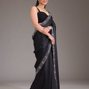 Black Swarovski Satin Saree