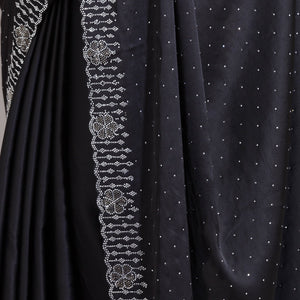 Black Swarovski Satin Saree