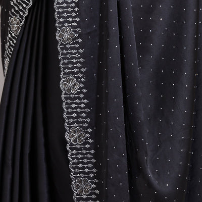 Black Swarovski Satin Saree
