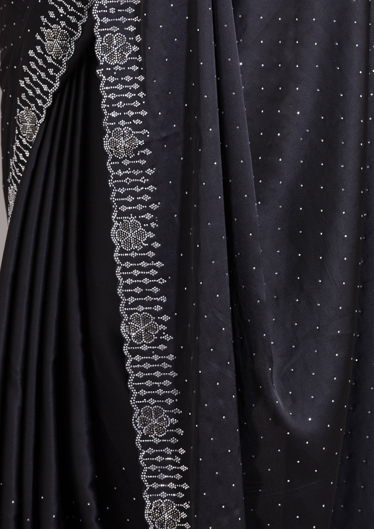 Black Swarovski Satin Saree