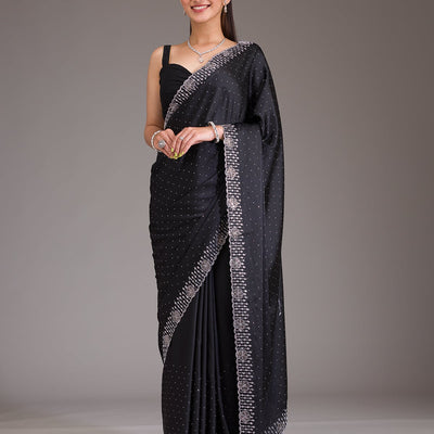 Black Swarovski Satin Saree