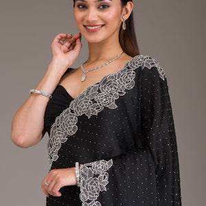 Black Swarovski Satin Saree