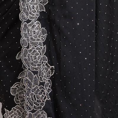 Black Swarovski Satin Saree