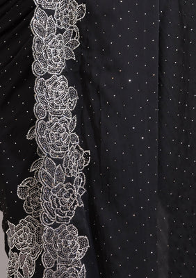 Black Swarovski Satin Saree
