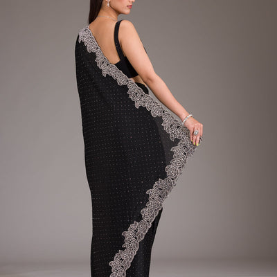 Black Swarovski Satin Saree