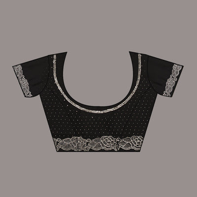 Black Swarovski Satin Saree