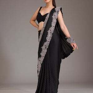 Black Swarovski Satin Saree
