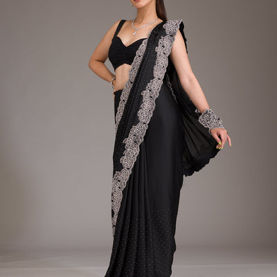 Black Swarovski Satin Saree