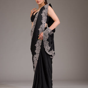 Black Swarovski Satin Saree