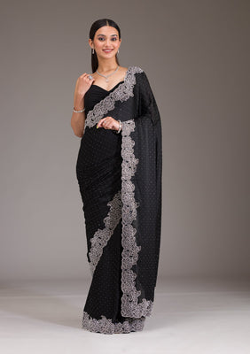 Black Swarovski Satin Saree