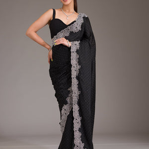 Black Swarovski Satin Saree