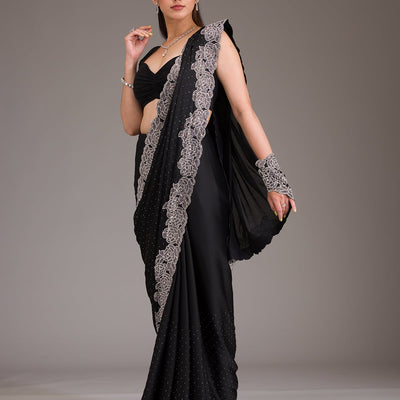 Black Swarovski Satin Saree