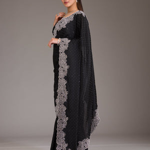 Black Swarovski Satin Saree