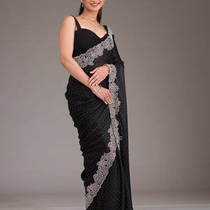 Black Swarovski Satin Saree