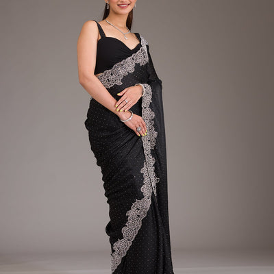 Black Swarovski Satin Saree