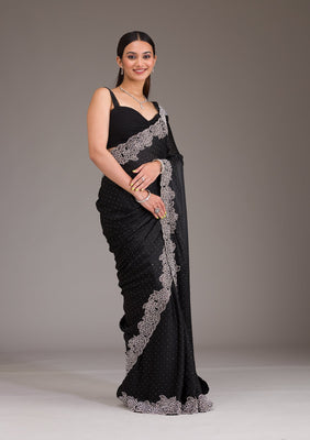 Black Swarovski Satin Saree