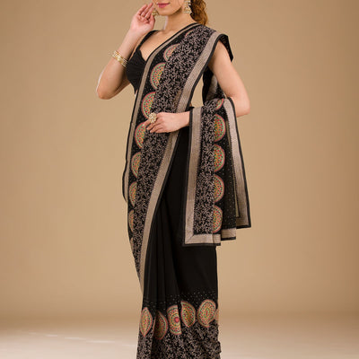 Black Threadwork Georgette Saree