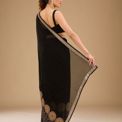 Black Threadwork Georgette Saree