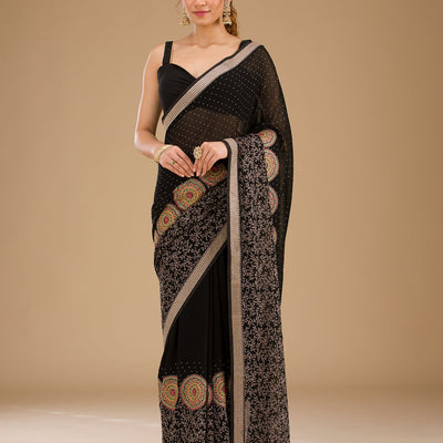 Black Threadwork Georgette Saree