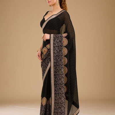 Black Threadwork Georgette Saree