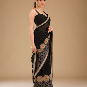 Black Threadwork Georgette Saree