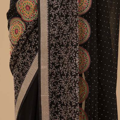 Black Threadwork Georgette Saree
