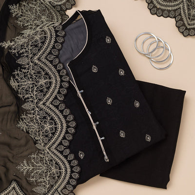 Black Zariwork Semi Crepe Unstitched Salwar Suit