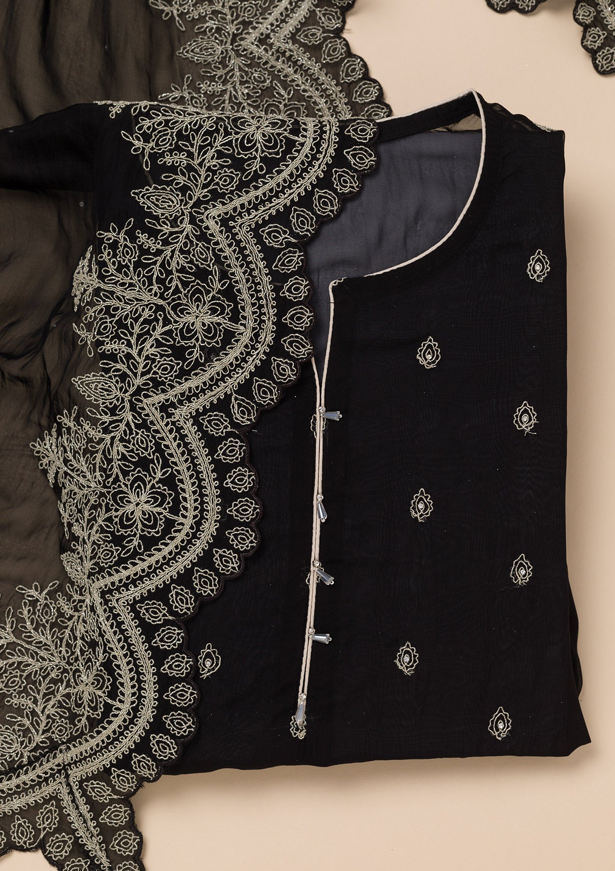 Black Zariwork Semi Crepe Unstitched Salwar Suit