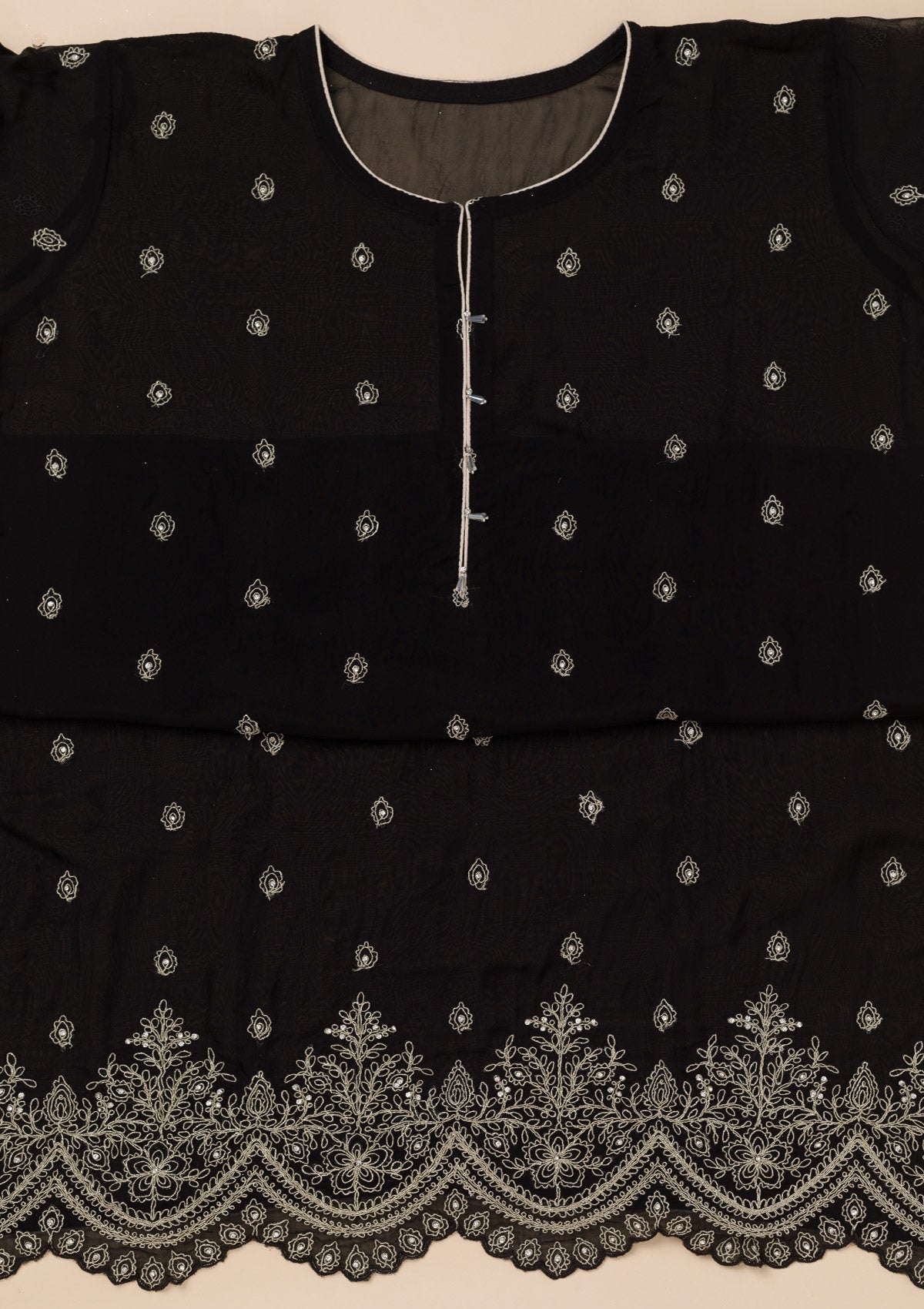 Black Zariwork Semi Crepe Unstitched Salwar Suit