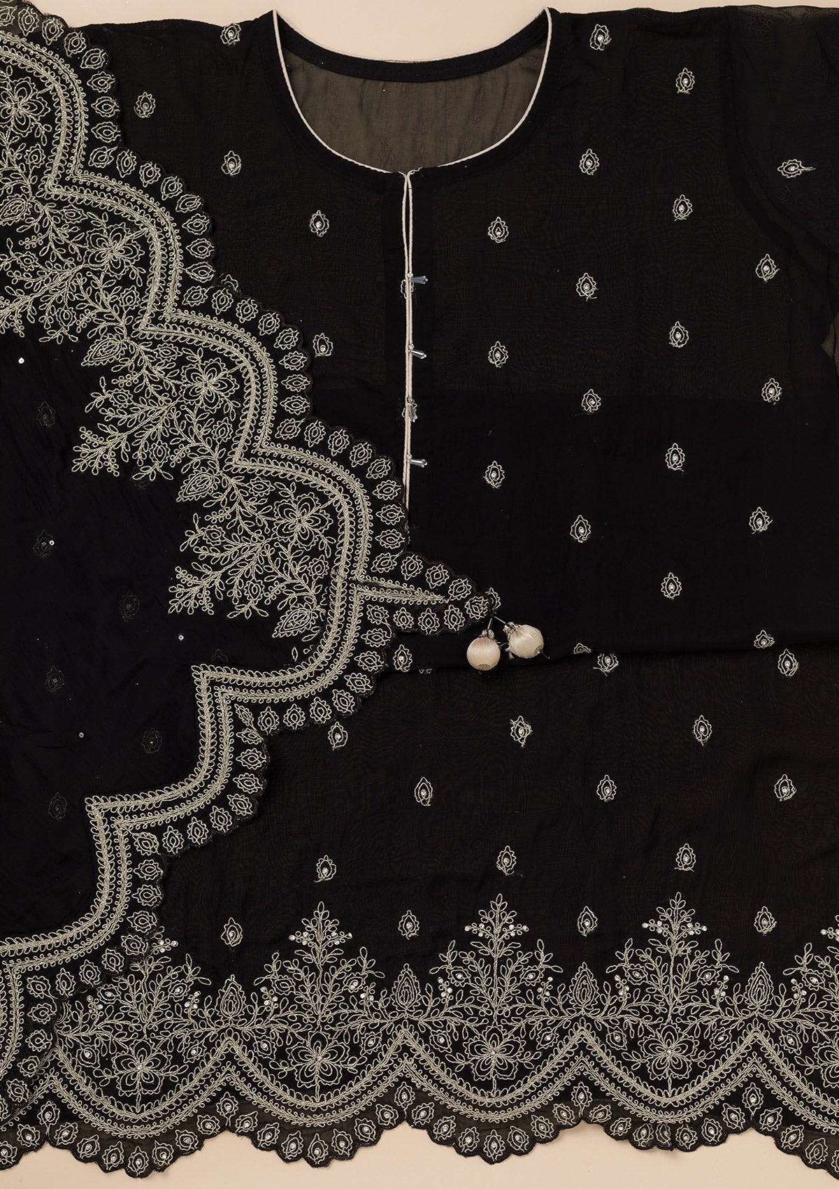 Black Zariwork Semi Crepe Unstitched Salwar Suit