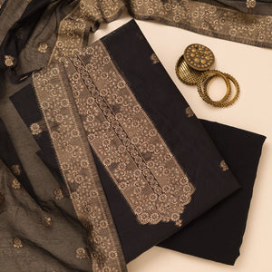 Black Zariwork Soft Silk Unstitched Salwar Suit