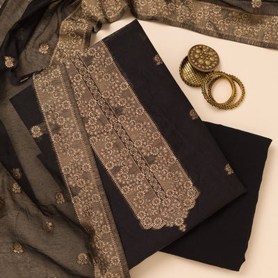 Black Zariwork Soft Silk Unstitched Salwar Suit