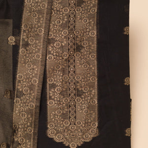 Black Zariwork Soft Silk Unstitched Salwar Suit