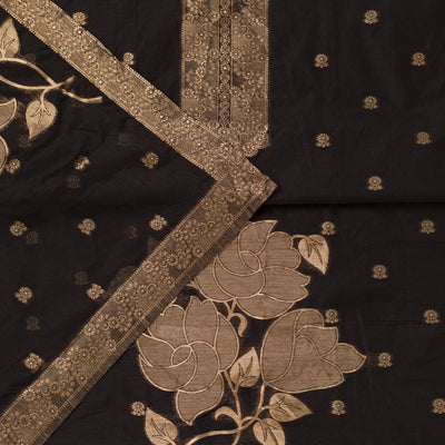 Black Zariwork Soft Silk Unstitched Salwar Suit