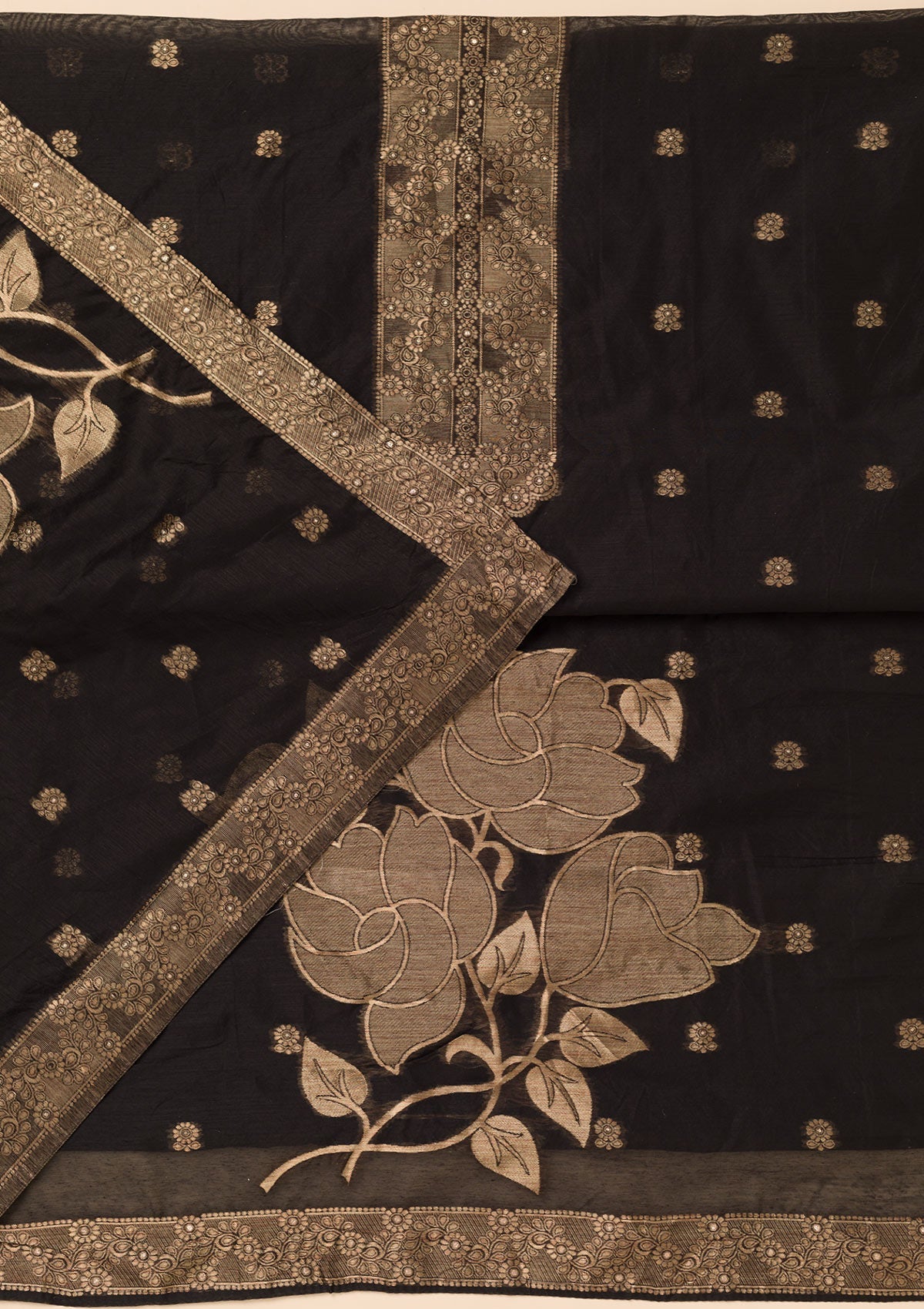 Black Zariwork Soft Silk Unstitched Salwar Suit