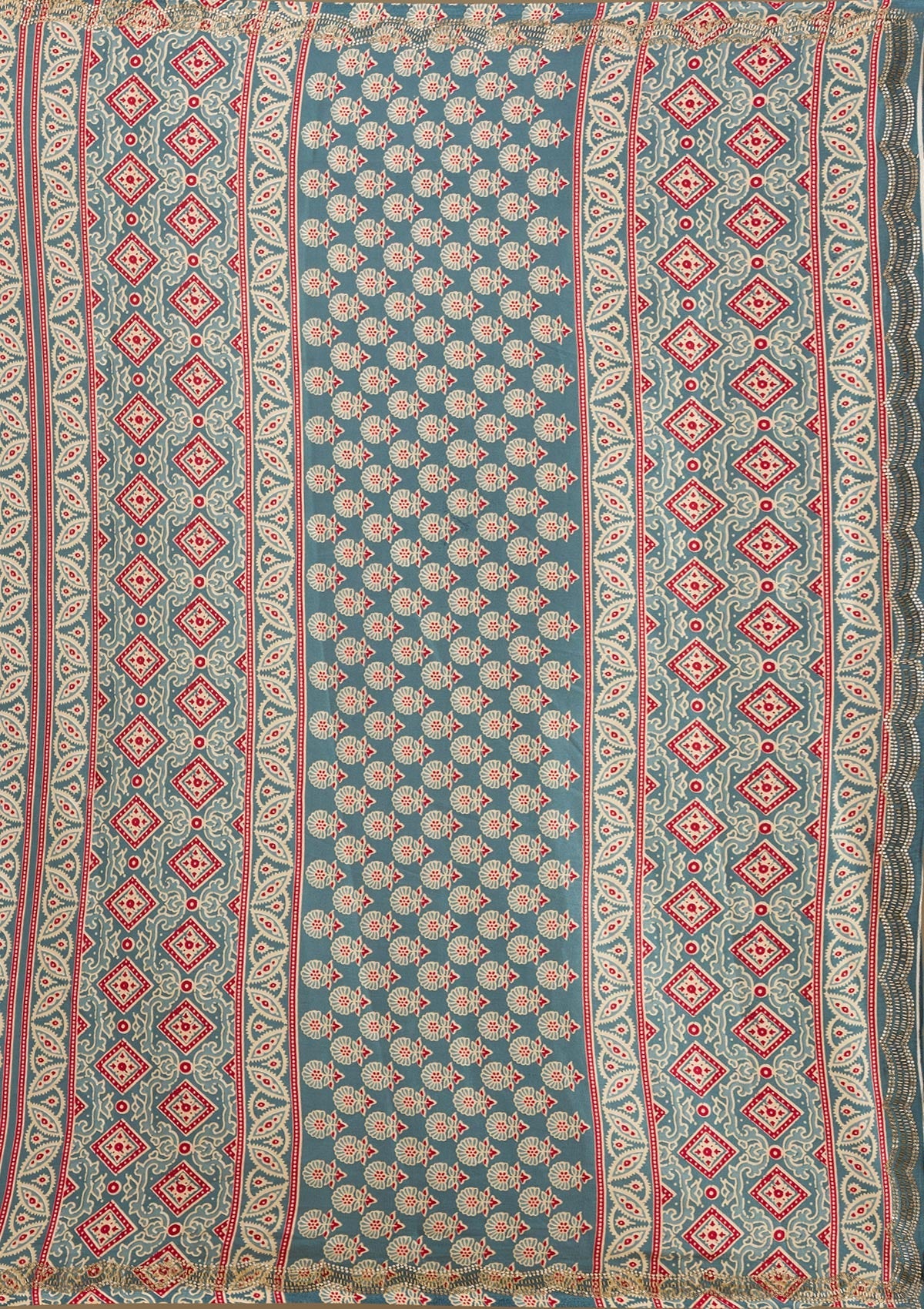 Blue Printed Satin Saree