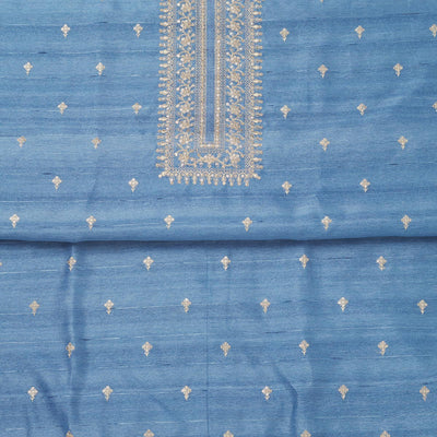 Blue Zariwork Raw Silk Unstitched Salwar Suit