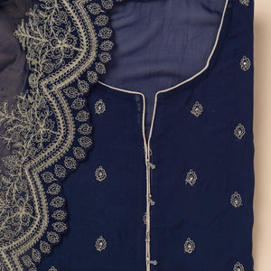 Blue Zariwork Semi Crepe Unstitched Salwar Suit