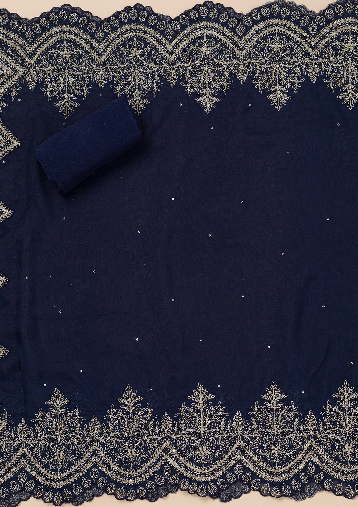 Blue Zariwork Semi Crepe Unstitched Salwar Suit