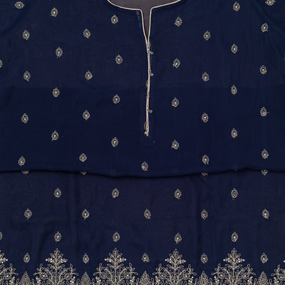 Blue Zariwork Semi Crepe Unstitched Salwar Suit
