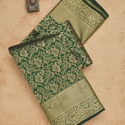 Bottle Green Zariwork Pure Silk Saree