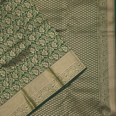 Bottle Green Zariwork Pure Silk Saree