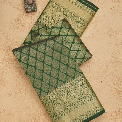 Bottle Green Zariwork Pure Silk Saree