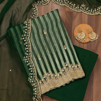 Bottle Green Cutdana Semi Crepe Unstitched Salwar Suit
