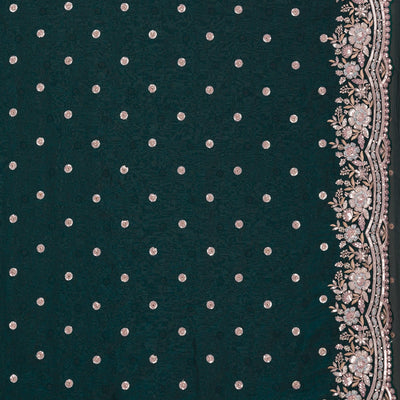 Bottle Green Sequins Semi Crepe Saree